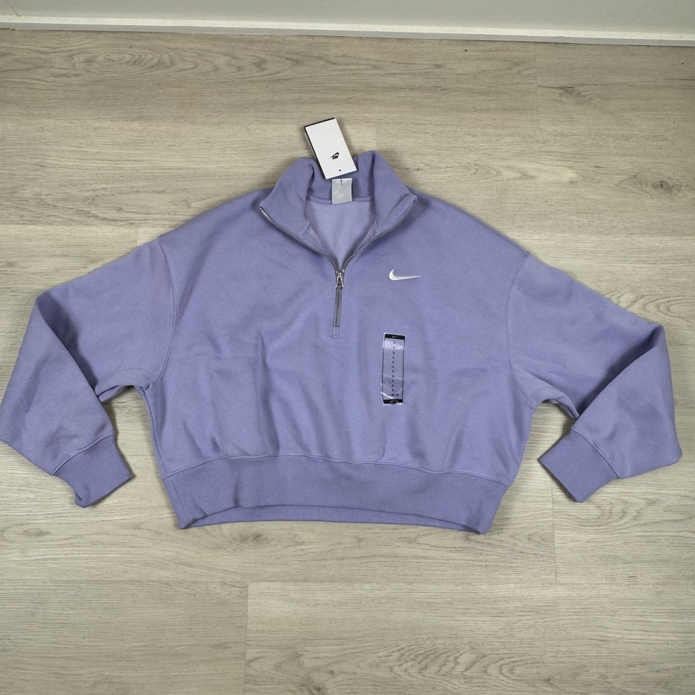 Nike Phoenix Fleece Cropped Half Zip Sweatshirt Womens Large Purple DQ5767 533 - Picture 4 of 6